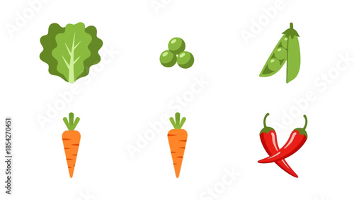 Fresh Vegetable Assortment A Colorful Collection of Carrots, Peas, Lettuce, and Chili Peppers