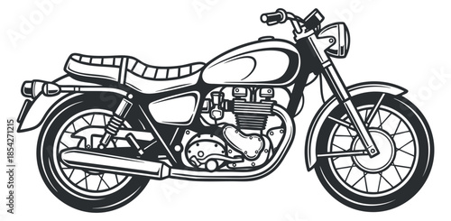 A classic motorcycle illustration in black and white vector style, ideal for automotive designs and branding