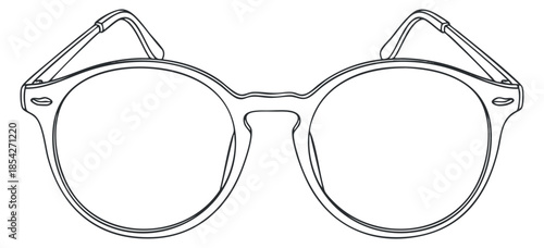 A pair of stylish round glasses in clean outline minimalist vector style, perfect for fashion branding and eyewear design