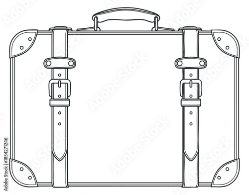 A suitcase with straps and handles in outline vector style, ideal for travel-themed designs and illustrations