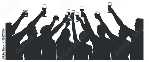 A group of friends toasting with glasses in a silhouette vector style, perfect for celebrations and social events