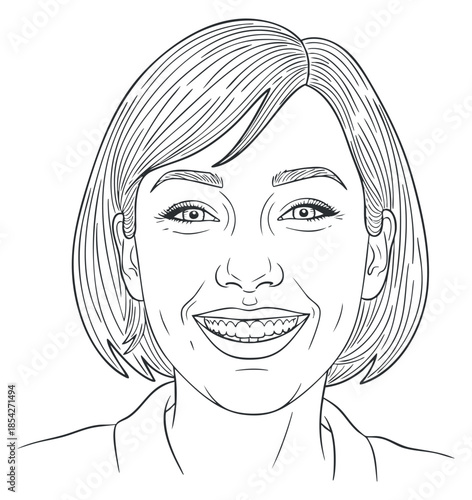 A smiling woman portrait in clean line art style, suitable for personal branding and creative projects