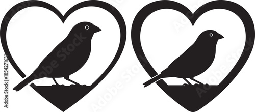 Birds in love heart shaped frame art