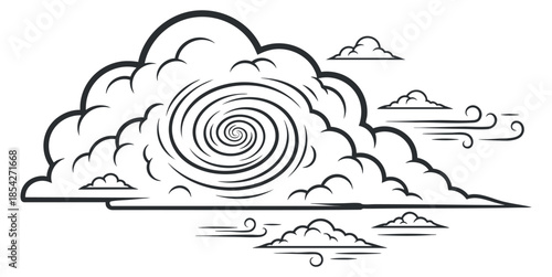 A swirling cloud design in an outline vector style, suitable for weather-themed illustrations and artistic projects
