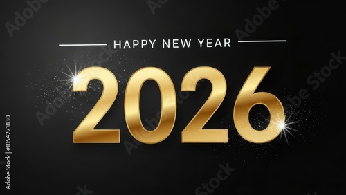 Happy new year 2026 with elegant golden numbers and sparkling celebratory effect