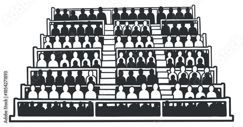 A stylized illustration of an audience seating arrangement in a black and white outline vector style, perfect for event planning and design.