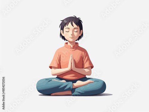 Young boy meditating in lotus position.