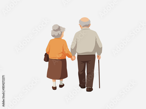 Elderly Couple Walking Hand in Hand.