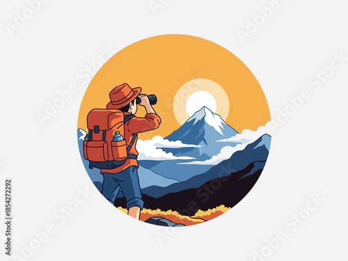 Hiker with Camera and Backpack Illustration.