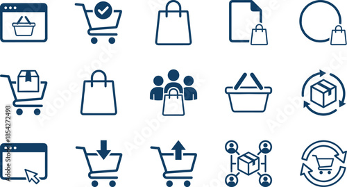 E-commerce and online shopping line icons set, retail cart, delivery, return, payment symbols, vector elements for business interface