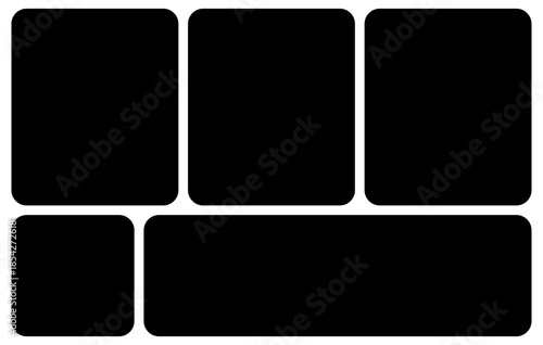 Template photo collage 5 pictures blank black for moodboard, album, bento modern graphic design element