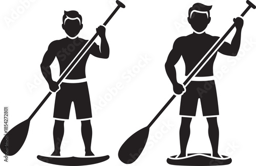 Two people standup paddleboarding icons