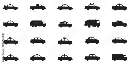Collection of various car silhouettes in different styles and shapes silhouette