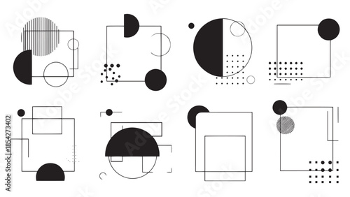 Set of Abstract Minimalist Geometric Frames and Modern Line Art Composition Elements
