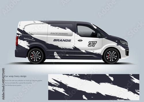 A minimalist white and black racing wrap combining sharp contrasts with modern motorsport styling.