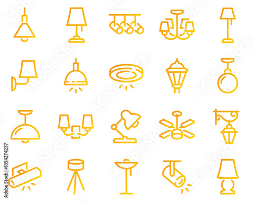 Simple Set of Lamps Related Vector Line Icons. Contains such Icons as Table Lamp, Floor Light, Spotlight and more	