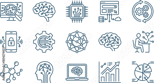 Mega Icon Bundle: AI, Data Science, Technology, Psychology, and Mental Health Line Vectors for Business and Personal Development