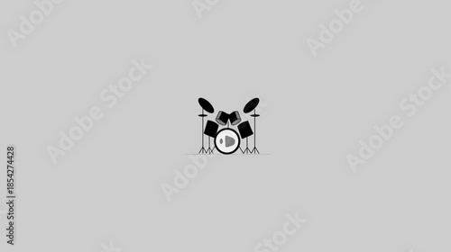 Sleek minimalist drum kit icon with a play button overlay, symbolizing music, audio playback, and rhythm on a muted background.