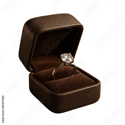!Luxury 3D Diamond Engagement Ring in Velvet Box for Proposal and Marriage Concept
