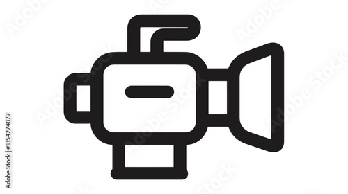 Modern video camera icon, simple outline symbol for film production, videography, cinema, multimedia, and entertainment.