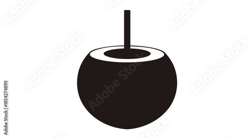 Tropical Coconut Drink Silhouette with Straw. Refreshing Summer Beverage Graphic Icon.