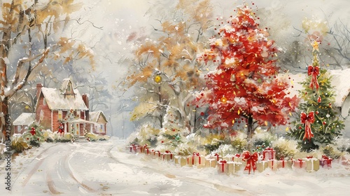 Charming vintage christmas vibes on a festive street adorned with twinkling lights and decorations