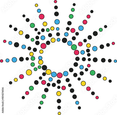 Vibrant radial dot burst doodle vector for creative projects