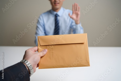 Ethical Stance: An individual rejects a bribe. The scene portrays the commitment to ethics, and doing the right thing.