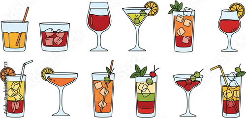 Colorful cocktail illustrations for menu or advertising use