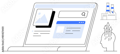 Digital marketing concept. Digital marketing through a search bar, analytics, and creative thinking illustration. Digital marketing for innovation, industries, and communication. Ideal for web