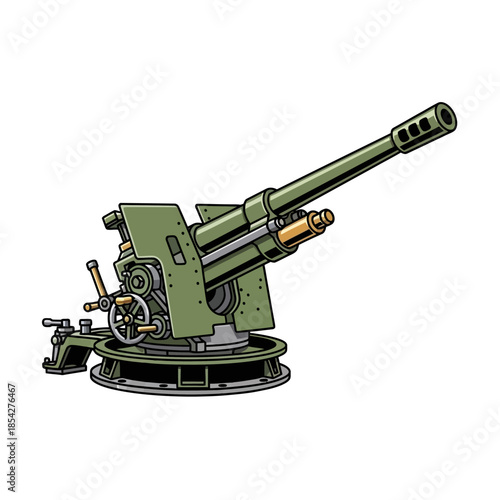 Detailed historical military artillery cannon vector illustration, showcasing a powerful heavy weapon for defense, combat, and historical war themes and designs