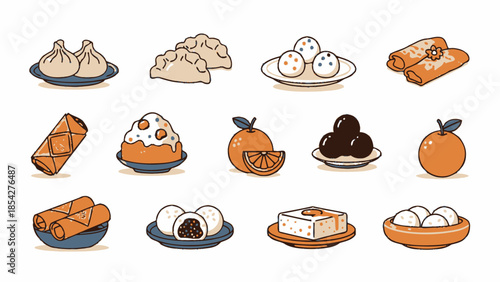 Assortment of Delicious Asian Desserts and Snacks Icons
