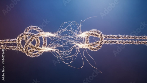 Hands-free abstract rope knot loosening itself, release symbolism.