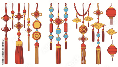 Chinese New Year Charms and Lanterns Collection - Red and Gold Ornaments