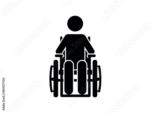 A simple black silhouette depicts a person operating a manual wheelchair showing accessibility high quality professional