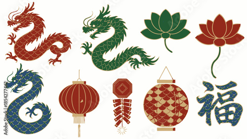Chinese Dragons, Lanterns, Lotuses and Firecrackers Collection