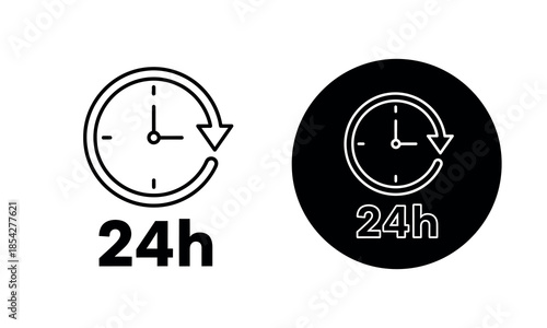 Two circular clock icons with arrows and the number twenty four displayed below them high quality