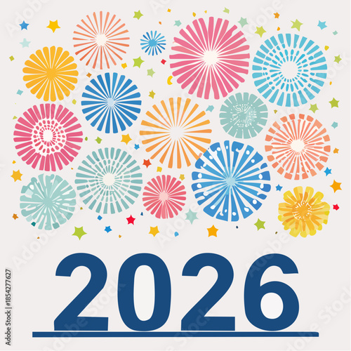 Festive fireworks exploding around the year 2026, symbolizing a New Year celebration or special event, on an isolated white background.