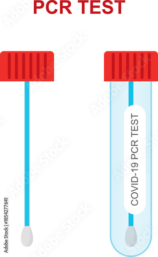 Covid-19 PCR Test Kit. PCR test vector symbols. Swab for Covid antigen test. Isolated vector drawing on white background.