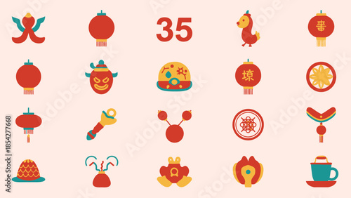 Chinese New Year Icons Collection: Lanterns, Zodiac, Decorations, Food, Drinks
