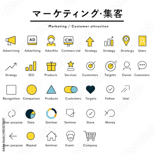 Marketing and customer attraction icons for business strategy