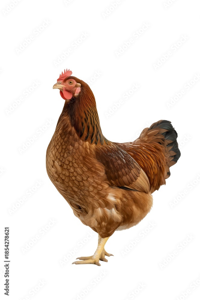 Fototapeta premium Brown chicken standing alone on white background