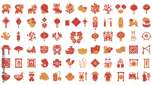 Chinese New Year Icons: Dragons, Lanterns, Zodiac Animals & Festive Symbols