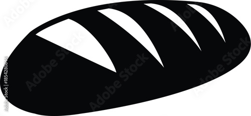 Solid black silhouette of a bread loaf for bakery branding and minimalist organic food shop design concepts isolated on white background