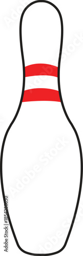 Outlined bowling pin with red stripes for sports competition and recreation leisure center branding concepts isolated on white background