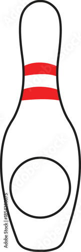 White Bowling Pin with Red Stripes and Circular Logo Space Vector Illustration for Sports Promotion, Tenpin Bowling Tournament Graphic, Achievement Award Icon, Customizable Sport Equipment Design