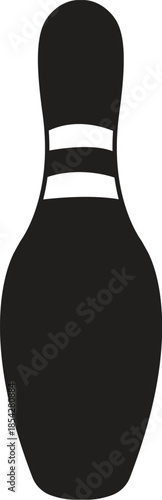 Black Bowling Pin Silhouette with White Stripes Icon Professional Sports Competition Graphic for Tenpin Bowling Club Branding, Game Night Promotion, Strike Logo Design Isolated on White Background