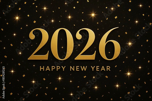 Happy New Year 2026: Elegant Gold & Black Celebration Background
