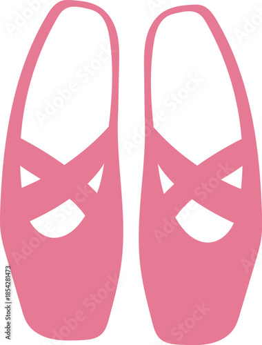 Pair of Pink Ballet Pointe Shoes Vector Illustration - Symmetrical Dance Footwear Icon for Ballerina, Classical Dance Academy, Performance, and Artistic Expression - Flat Graphic Design
