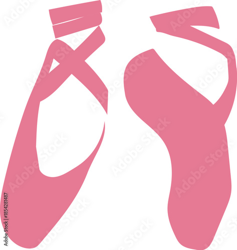 Elegant Pink Ballet Pointe Shoes with Ribbons Vector Illustration - Side Profile and Top View for Dance Performance, Ballerina Training, and Artistic Studio Decor - Graceful Footwear Art
